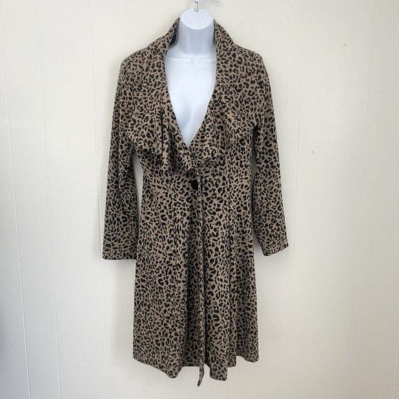 Fever Sweaters - Y2K Fever Duster Cardigan S Leopard Print Ruffle Collar Bratz Boho Indie